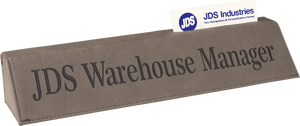 10 1/2" Gray Laserable Leatherette Desk Wedge with Business Card Holder