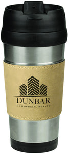 16 oz. Light Brown Laserable Leatherette Stainless Steel Travel Mug