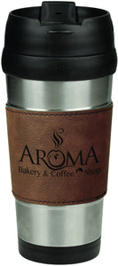 16 oz. Dark Brown Laserable Leatherette Stainless Steel Travel Mug