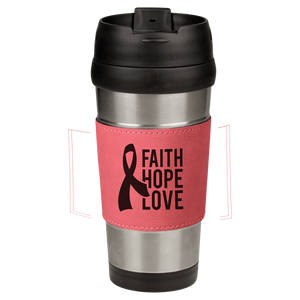 16 oz. Pink Laserable Leatherette Stainless Steel Travel Mug