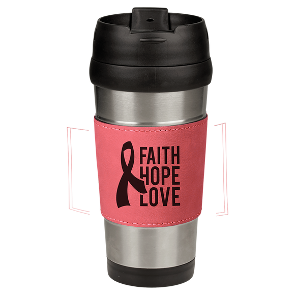 16 oz. Pink Laserable Leatherette Stainless Steel Travel Mug