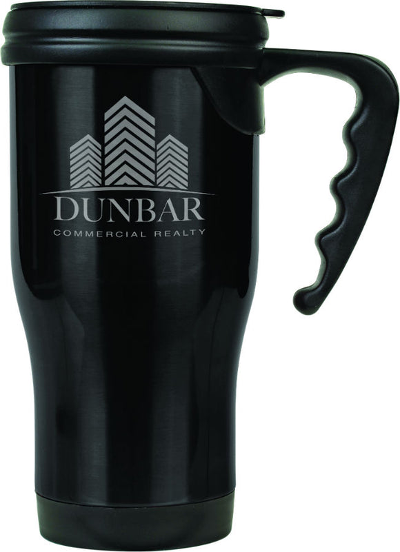 14 oz. Black Laserable Stainless Steel Travel Mug with Handle