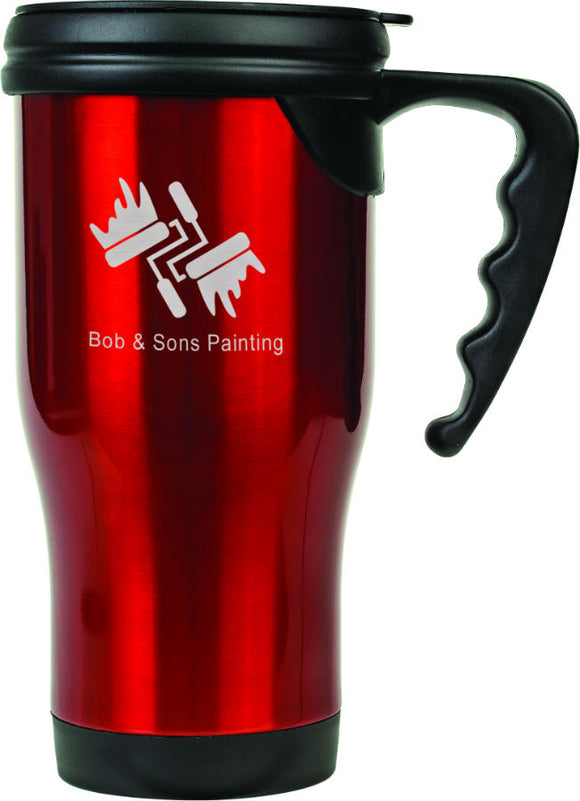 14 oz. Red Laserable Stainless Steel Travel Mug with Handle