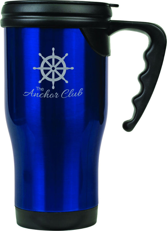 14 oz. Blue Laserable Stainless Steel Travel Mug with Handle