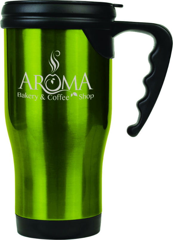 14 oz. Green Laserable Stainless Steel Travel Mug with Handle