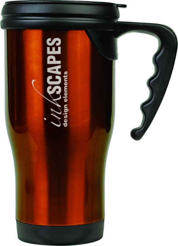 14 oz. Orange Laserable Stainless Steel Travel Mug with Handle