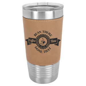 20 oz. Light Brown Laserable Leatherette Polar Camel Tumbler with Clear Lid