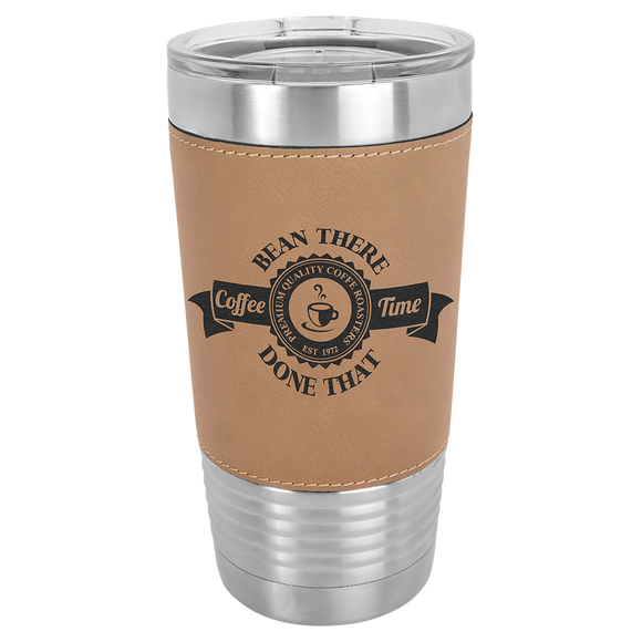 20 oz. Light Brown Laserable Leatherette Polar Camel Tumbler with Clear Lid