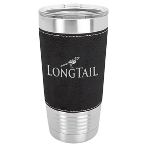 20 oz. Black/Silver Laserable Leatherette Polar Camel Tumbler with Clear Lid