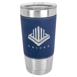 20 oz. Blue/Silver Laserable Leatherette Polar Camel Tumbler with Clear Lid
