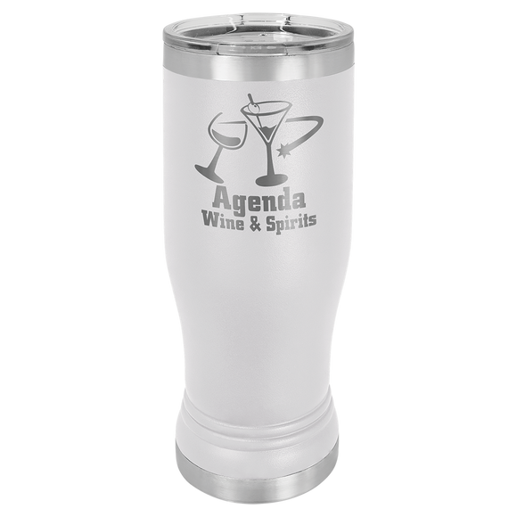 White 14 oz. Polar Camel Pilsner w/Clear Lid