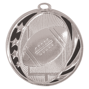 2" Bright Silver Football Laserable MidNite Star Medal