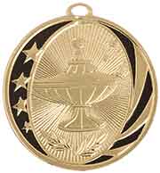 2" Bright Gold Lamp of Knowledge Laserable MidNite Star Medal