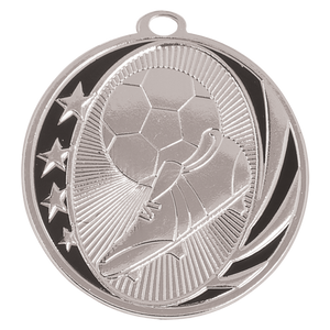 2" Bright Silver Soccer Laserable MidNite Star Medal