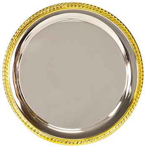 10" Round Gold Rim Silver Plated Tray