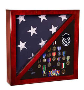 17 3/4" x 17 3/4" Rosewood Piano Finish Flag & Memorabilia Display Case
