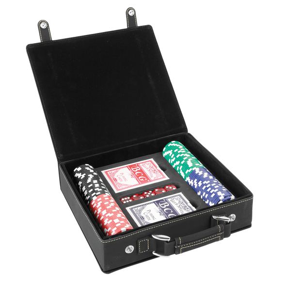 Black/Gold Laserable Leatherette 100 Chip Poker Set