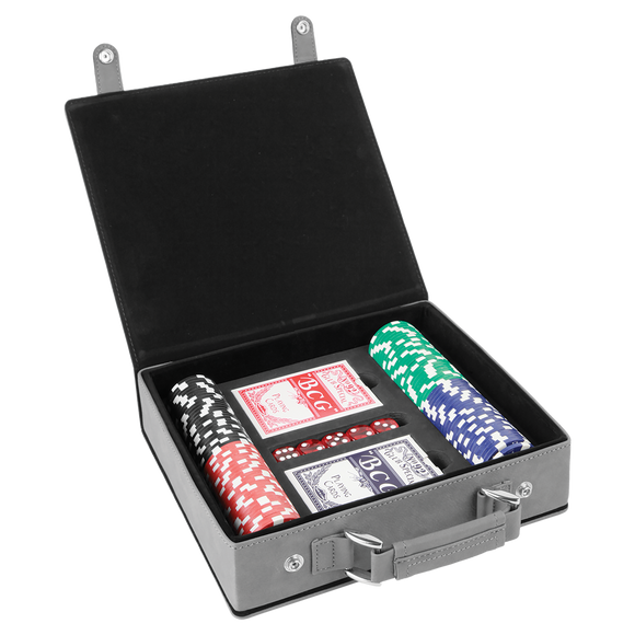 Gray/Black Laserable Leatherette 100 Chip Poker Set