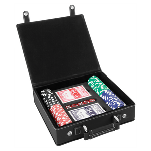 Black/Silver Laserable Leatherette 100 Chip Poker Set