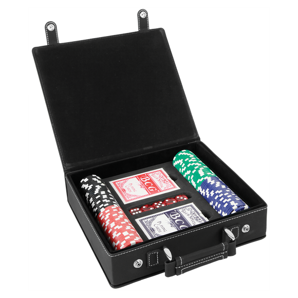 Black/Silver Laserable Leatherette 100 Chip Poker Set