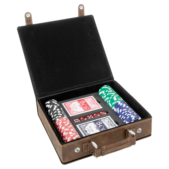 Rustic/Gold Laserable Leatherette 100 Chip Poker Set
