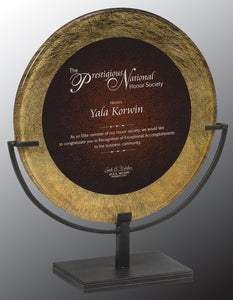 17 3/4" Gold/Burgundy Round Acrylic Art Plaque with Iron Stand