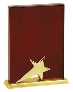 6" x 8" Rosewood Piano Finish Standing Star Plaque with Gold Metal Base