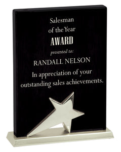 6" x 8" Black Piano Finish Standing Star Plaque with Silver Metal Base