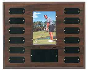 12 Plate w/ 3 1/2" x 5" Photo Holder, Completed Cherry Finish Perpetual Plaque