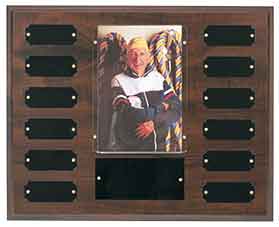 12 Plate w/ 4" x 6" Photo Holder, Completed Cherry Finish Perpetual Plaque