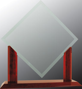 15 1/2" Royal Diamond Jade Glass with Rosewood Piano Finish Base