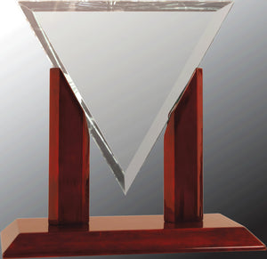 8 1/4" Diamond Triangle Clear Glass with Rosewood Piano Finish Base