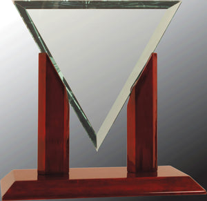 8 1/4" Diamond Triangle Jade Glass with Rosewood Piano Finish Base