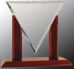 9 1/4" Diamond Triangle Clear Glass with Rosewood Piano Finish Base