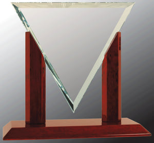 9 1/4" Diamond Triangle Jade Glass with Rosewood Piano Finish Base