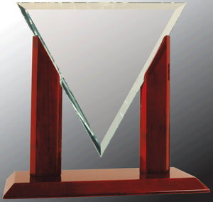 10 1/4" Diamond Triangle Jade Glass with Rosewood Piano Finish Base