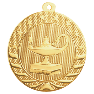 2" Bright Gold Lamp of Knowledge Starbrite Medal