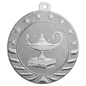 2" Bright Silver Lamp of Knowledge Starbrite Medal