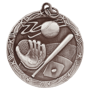1 3/4" Antique Silver Baseball/Softball Shooting Star Medal
