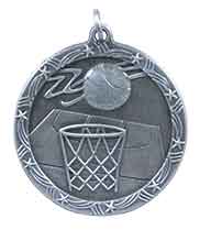 1 3/4" Antique Silver Basketball Shooting Star Medal