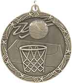 2 1/2" Antique Gold Basketball Shooting Star Medal