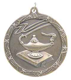 2 1/2" Antique Gold Lamp of Knowledge Shooting Star Medal