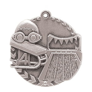 1 3/4" Antique Silver Swimming Millennium Medal