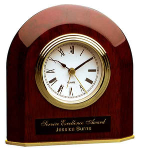 5 1/4" x 5 1/2" Rosewood Piano Finish Beveled Arch Desk Clock