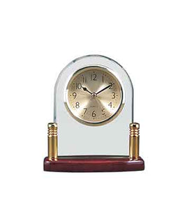 6 1/2" Arch Glass Desk Clock with Metal Posts & Rosewood Piano Finish