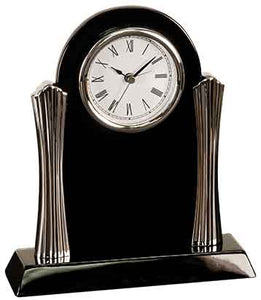 8 1/4" x 7 1/2" Black Piano Finish Clock with Silver Columns