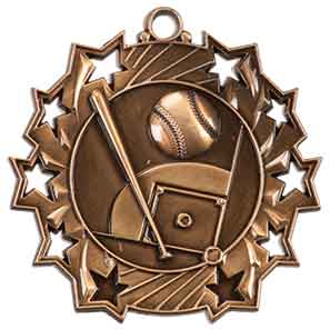 2 1/4" Antique Bronze Baseball/Softball Ten Star Medal