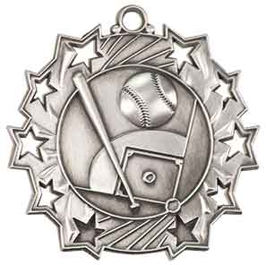2 1/4" Antique Silver Baseball/Softball Ten Star Medal