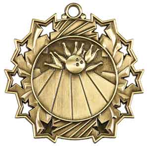 2 1/4" Antique Gold Bowling Ten Star Medal