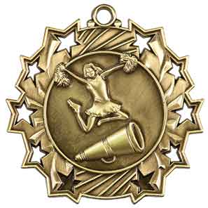 2 1/4" Antique Gold Cheer Ten Star Medal